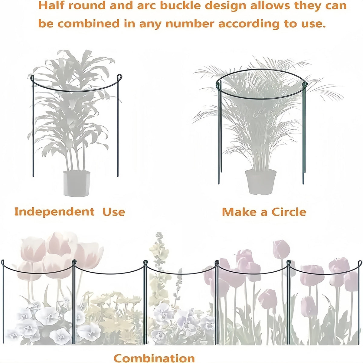 Half-Round Plant Support Stakes, 6 Green Metal Rings at 15.7 Inches Tall - Image 4