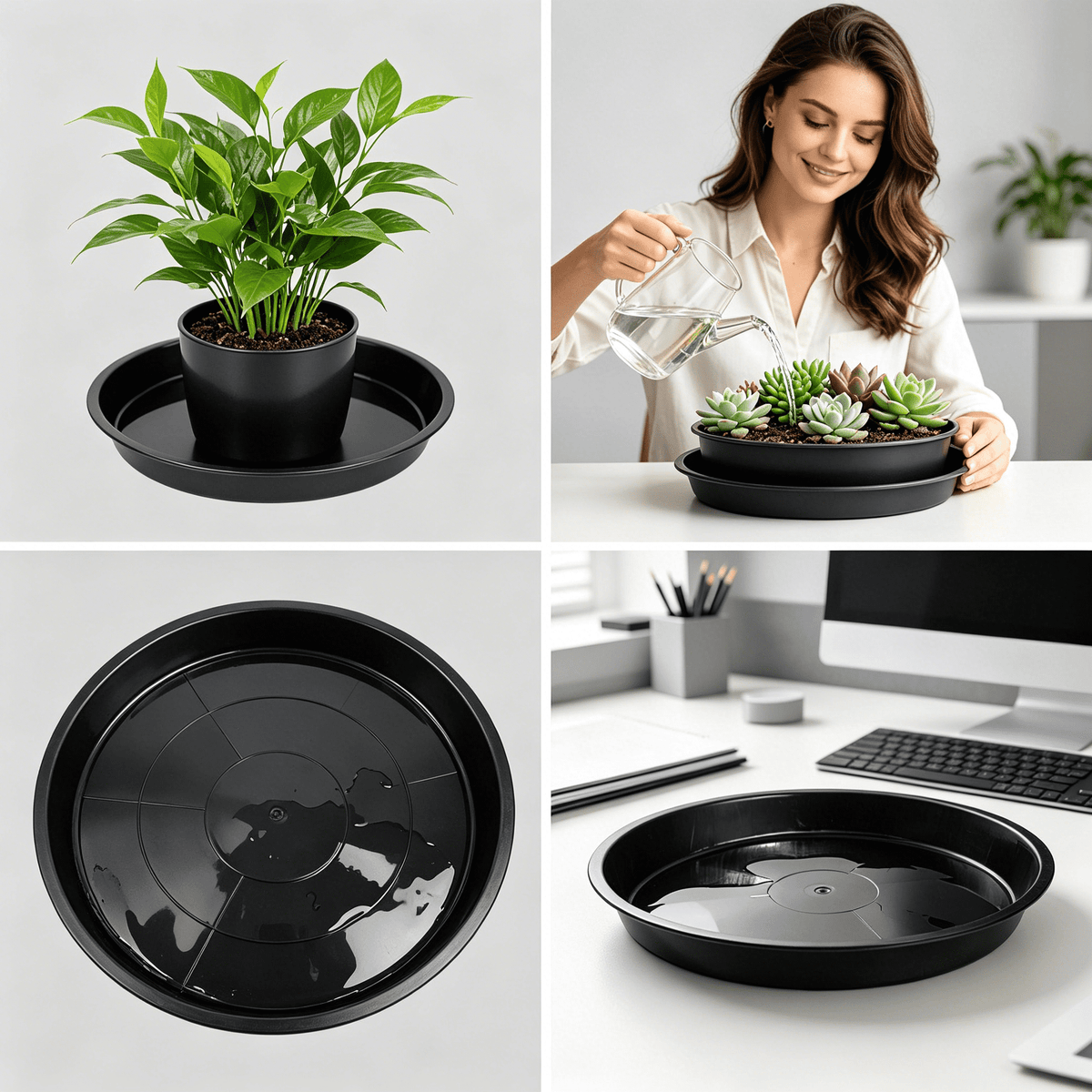 Round Plant Saucers in Black Plastic, 24 x 20.7 x 2.5 cm Drip Trays for Pots - Image 6