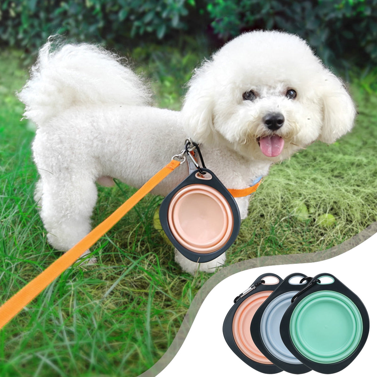 Collapsible Travel Dog Bowl in Pink, Foldable Water Dish with Carabiner Clip - Image 2