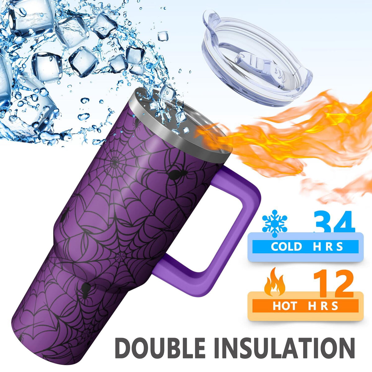 Halloween Tumbler with Handle, 40oz Insulated Stainless Steel Cup with Straw - Image 2