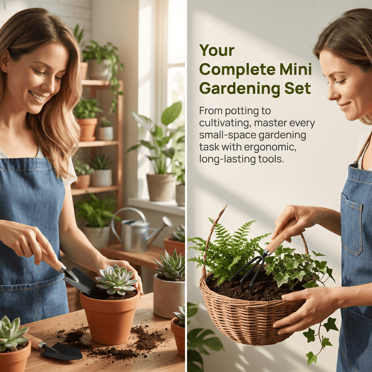 Six-Piece Hand Gardening Kit with Wooden Handles, Trowels, Transplanters and Cultivators - Image 4
