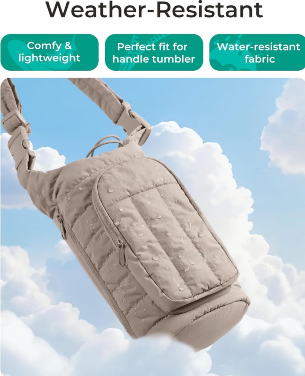 Quilted Tumbler Carrier Bag with Shoulder Strap, Fits 40oz Cups with Handles - Image 6