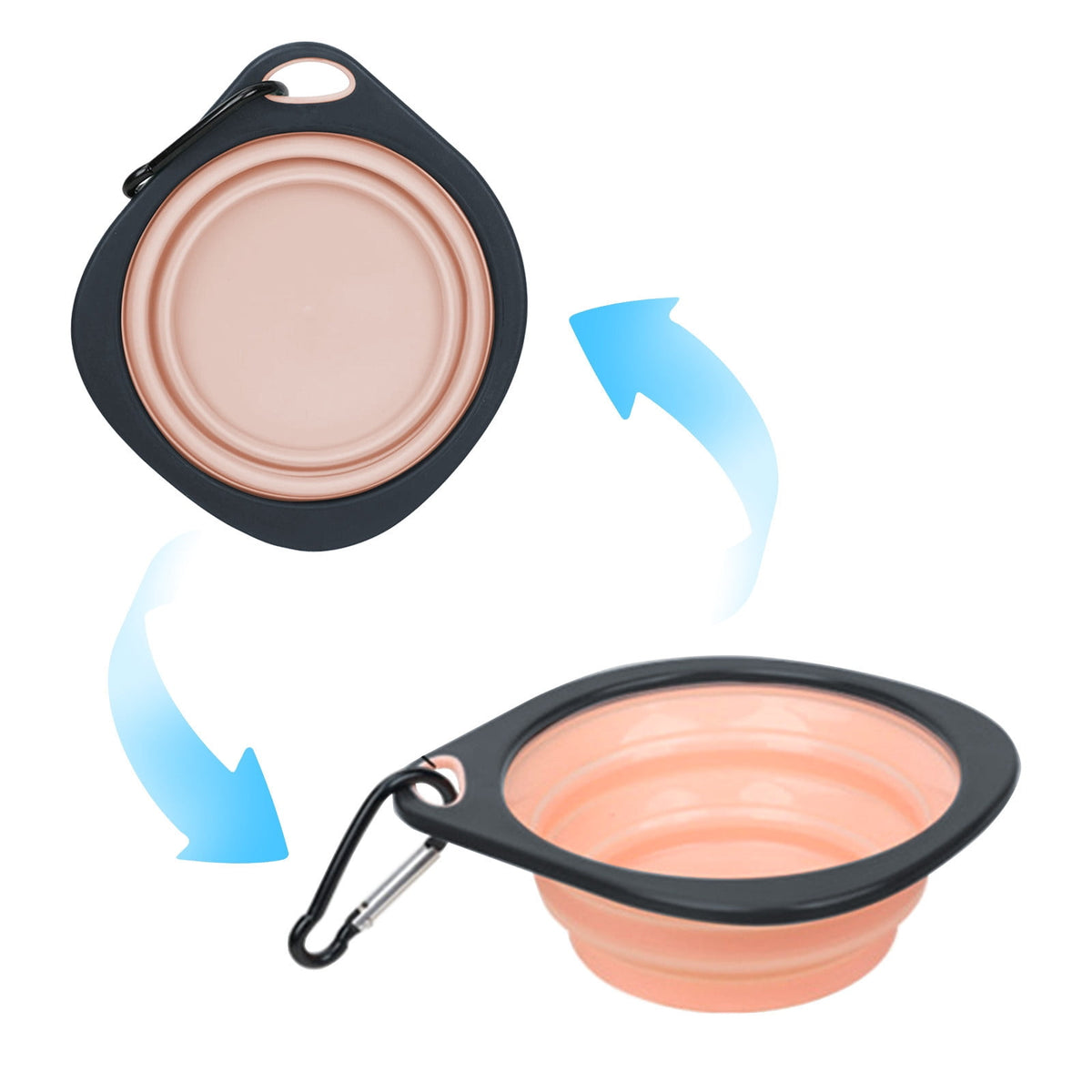 Collapsible Travel Dog Bowl in Pink, Foldable Water Dish with Carabiner Clip - Image 4