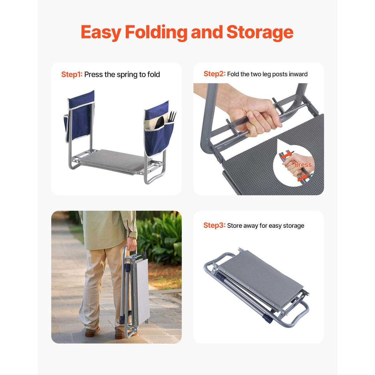 Folding Garden Kneeler and Bench Seat, 11 Inch Foam Pad with Two Tool Pouches - Image 6
