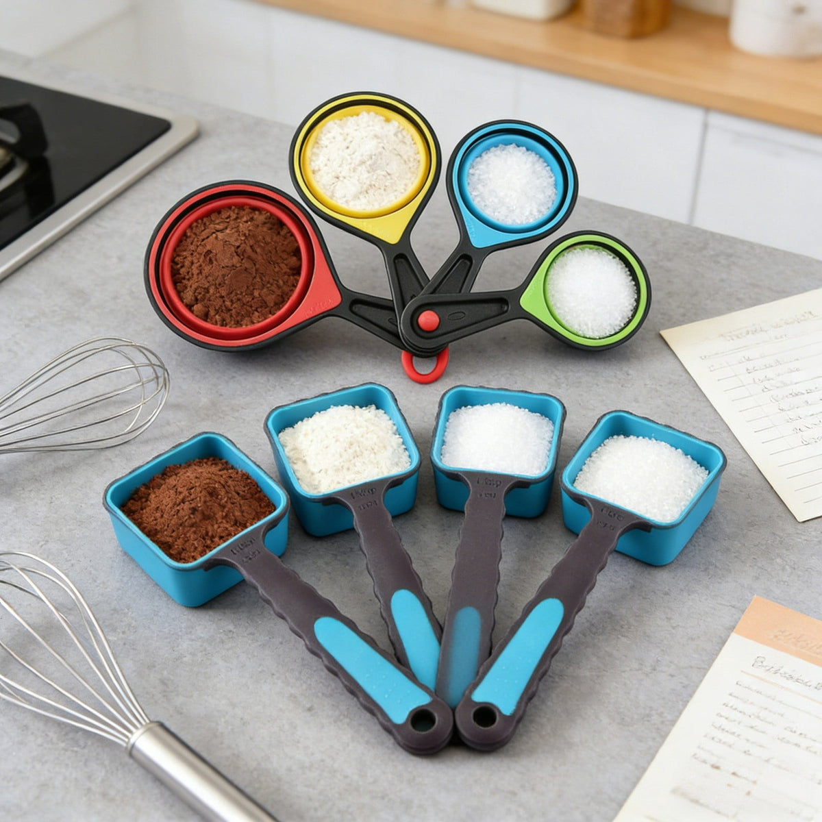 Collapsible Measuring Cups and Spoons, 8-Piece Silicone Set with Engraved Markings - Image 3