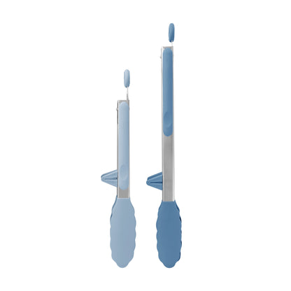 Stainless Steel Kitchen Tongs, 7 and 9 Inch Pair with Silicone Grips and Raised Tips