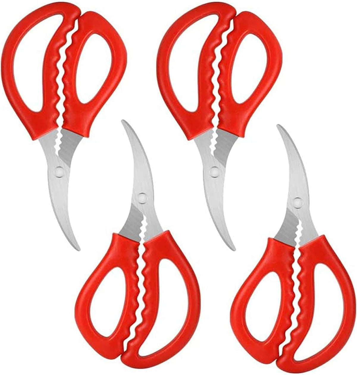 Seafood Shears, Set of 4 Spring-Loaded Stainless Steel Shell and Poultry Scissors