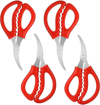 Seafood Shears, Set of 4 Spring-Loaded Stainless Steel Shell and Poultry Scissors