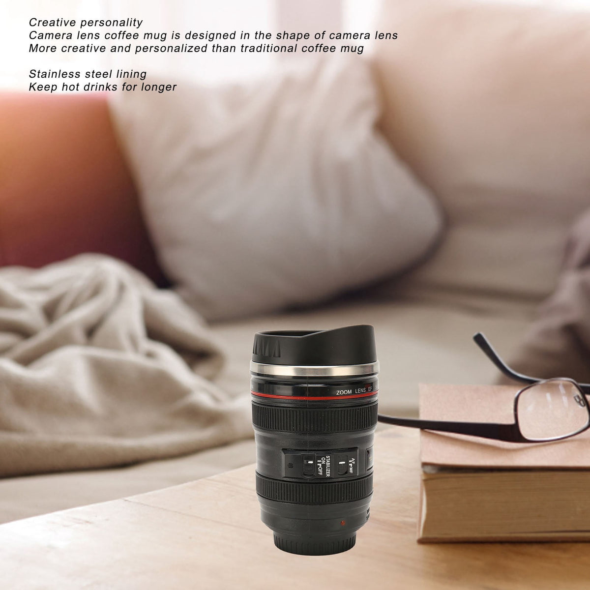 Camera Lens Travel Mug, Insulated Stainless Steel Coffee Cup with Lid - Image 4