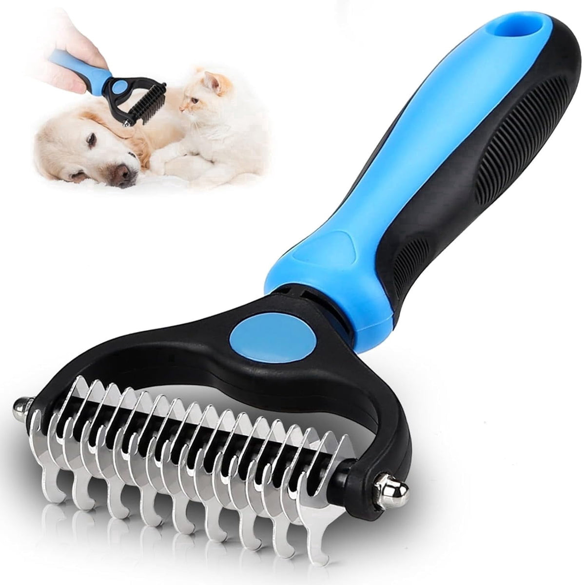 Deshedding Comb for Dogs and Cats, Dual 9 and 17 Tooth Undercoat Rake - Image 2