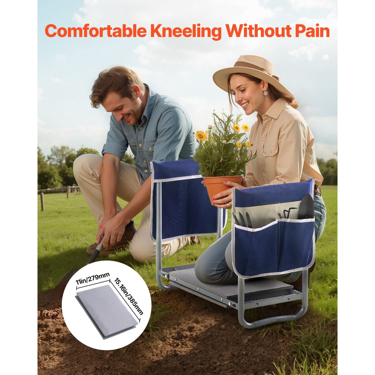 Folding Garden Kneeler and Bench Seat, 11 Inch Foam Pad with Two Tool Pouches - Image 2