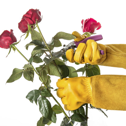 Cowhide Gauntlet Gardening Gloves, Thorn-Resistant with Extended Forearm Cuffs - Image 2