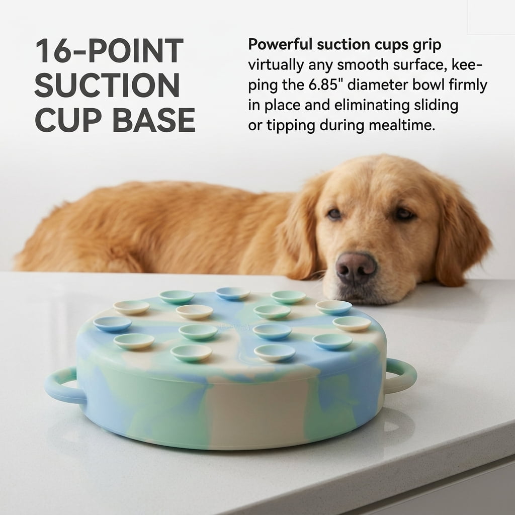 Silicone Slow Feeder Bowl with 16 Suction Cups, Maze Dish for Cats and Dogs - Image 3