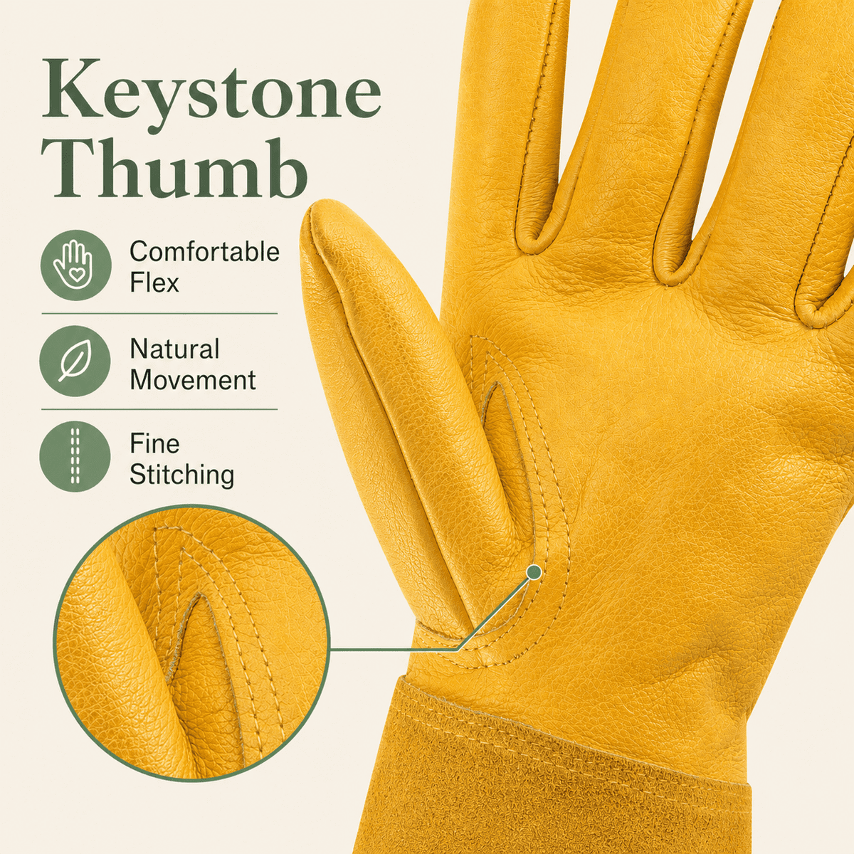 Cowhide Gauntlet Gardening Gloves, Thorn-Resistant with Extended Forearm Cuffs - Image 5