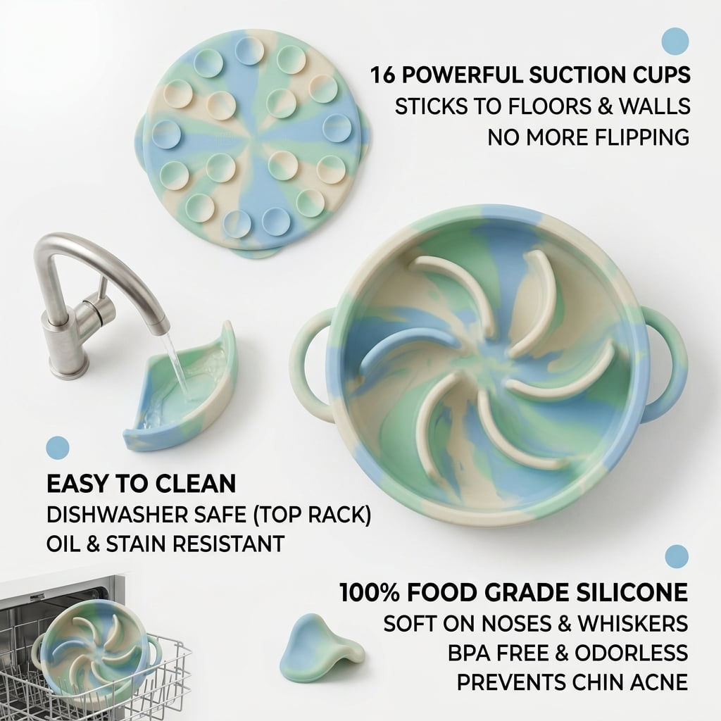 Silicone Slow Feeder Bowl with 16 Suction Cups, Maze Dish for Cats and Dogs - Image 6