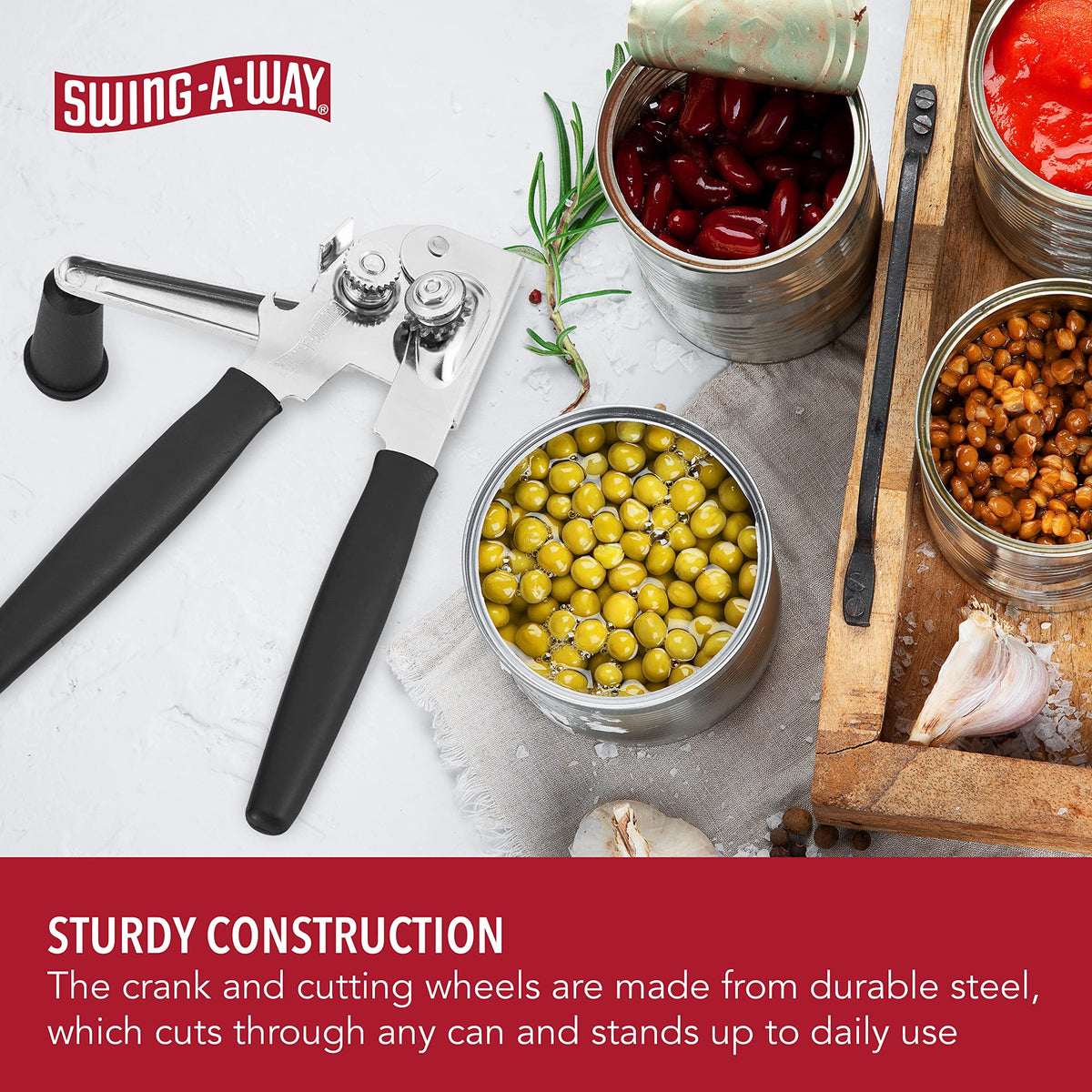 Manual Can Opener in Stainless Steel, 10.4 Inch Crank with Side Bottle Opener - Image 3