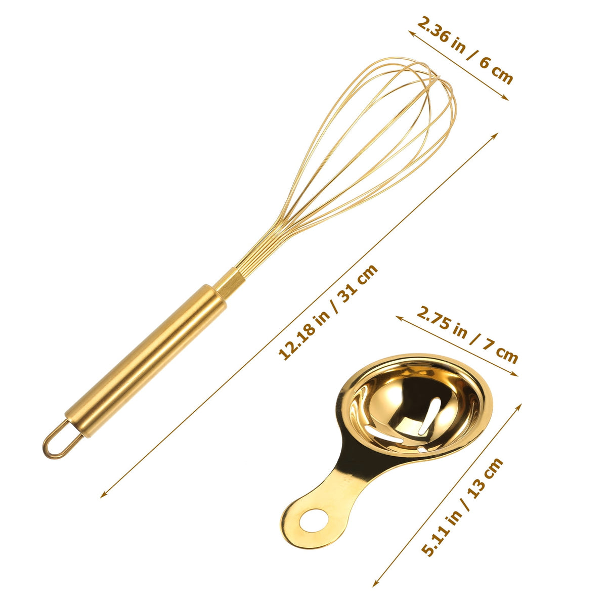 Golden Stainless Steel Egg Whisk and Yolk Separator Set, 31 cm Balloon Whisk - Image 2
