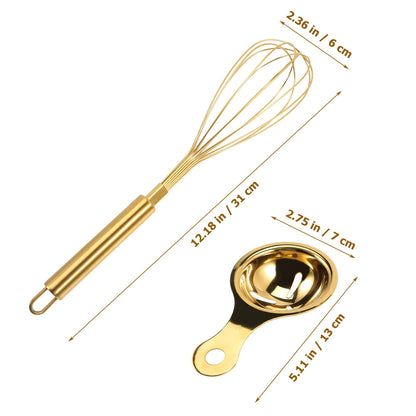 Golden Stainless Steel Egg Whisk and Yolk Separator Set, 31 cm Balloon Whisk - Image 2