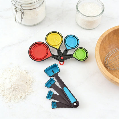 Collapsible Measuring Cups and Spoons, 8-Piece Silicone Set with Engraved Markings - Image 2