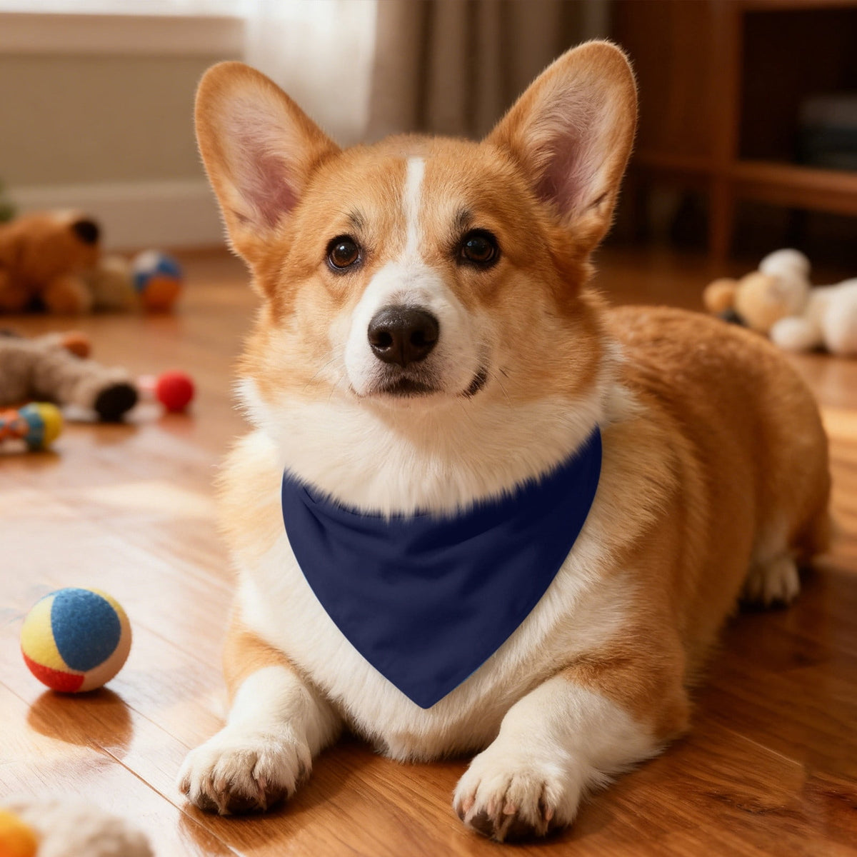 Cotton Dog Bandana in Navy, Reversible Triangle Pet Scarf at 75 cm - Image 4
