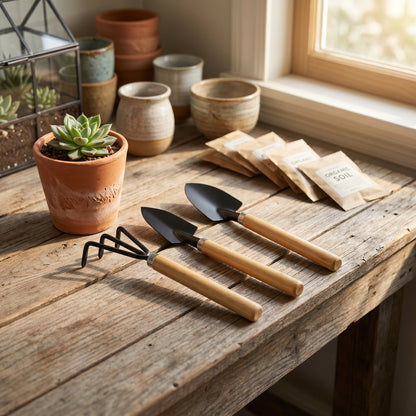 Six-Piece Hand Gardening Kit with Wooden Handles, Trowels, Transplanters and Cultivators - Image 3