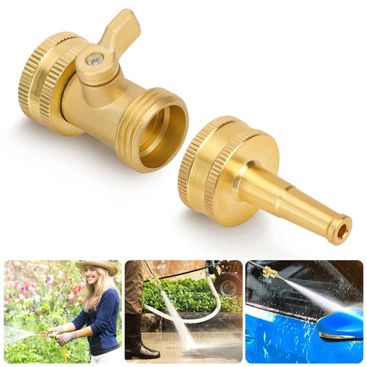 Solid Brass Hose Nozzle with Shut-Off Valve and 3/4 Inch Threaded Swivel - Image 2