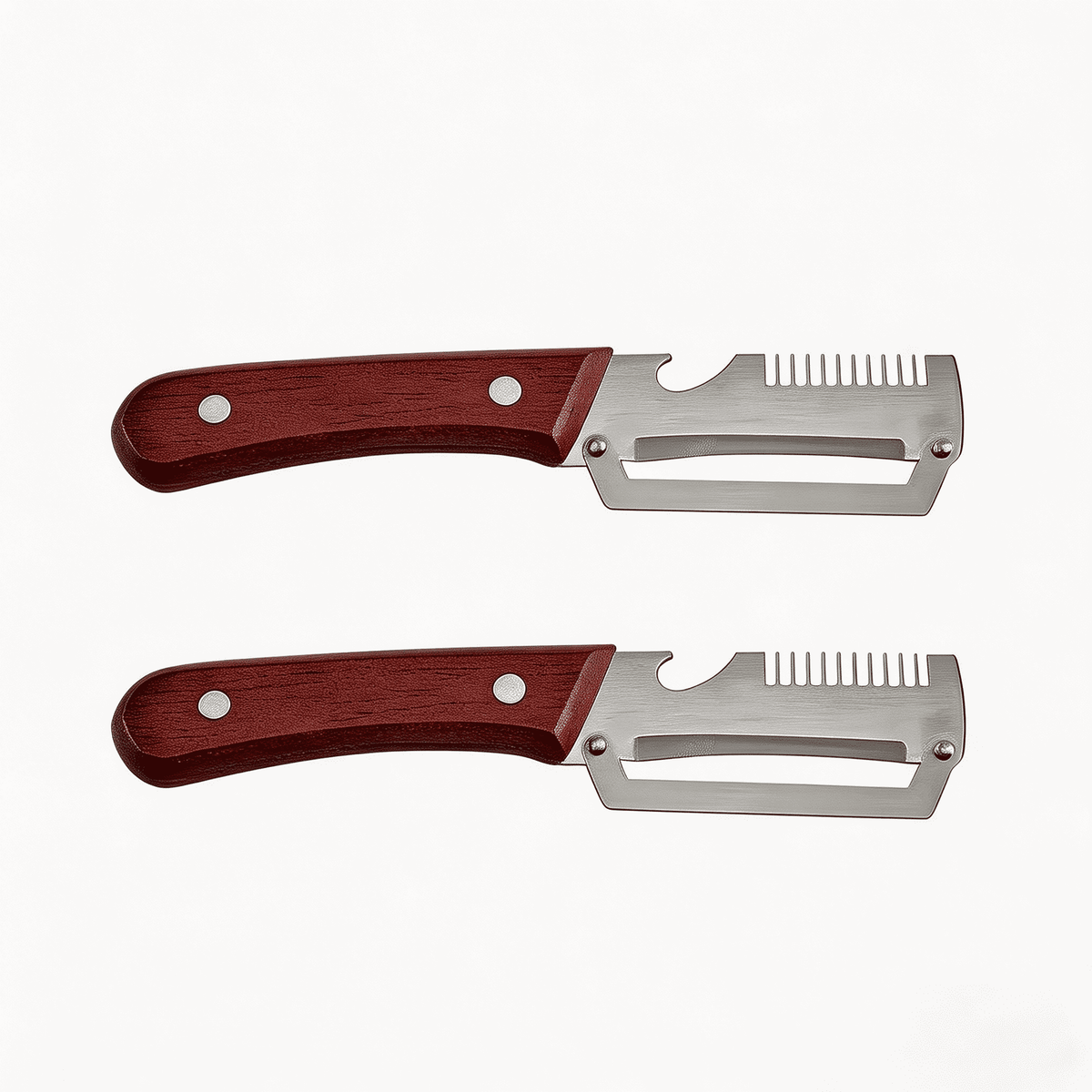 Vegetable Peeler with Wooden Handle and Built-In Bottle Opener