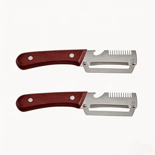 Vegetable Peeler with Wooden Handle and Built-In Bottle Opener