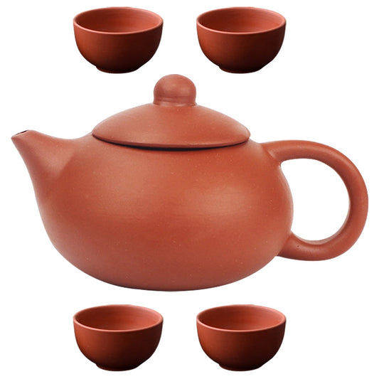 Clay Teapot and Cup Set, Small Kung Fu Travel Tea Kettle for Brewing