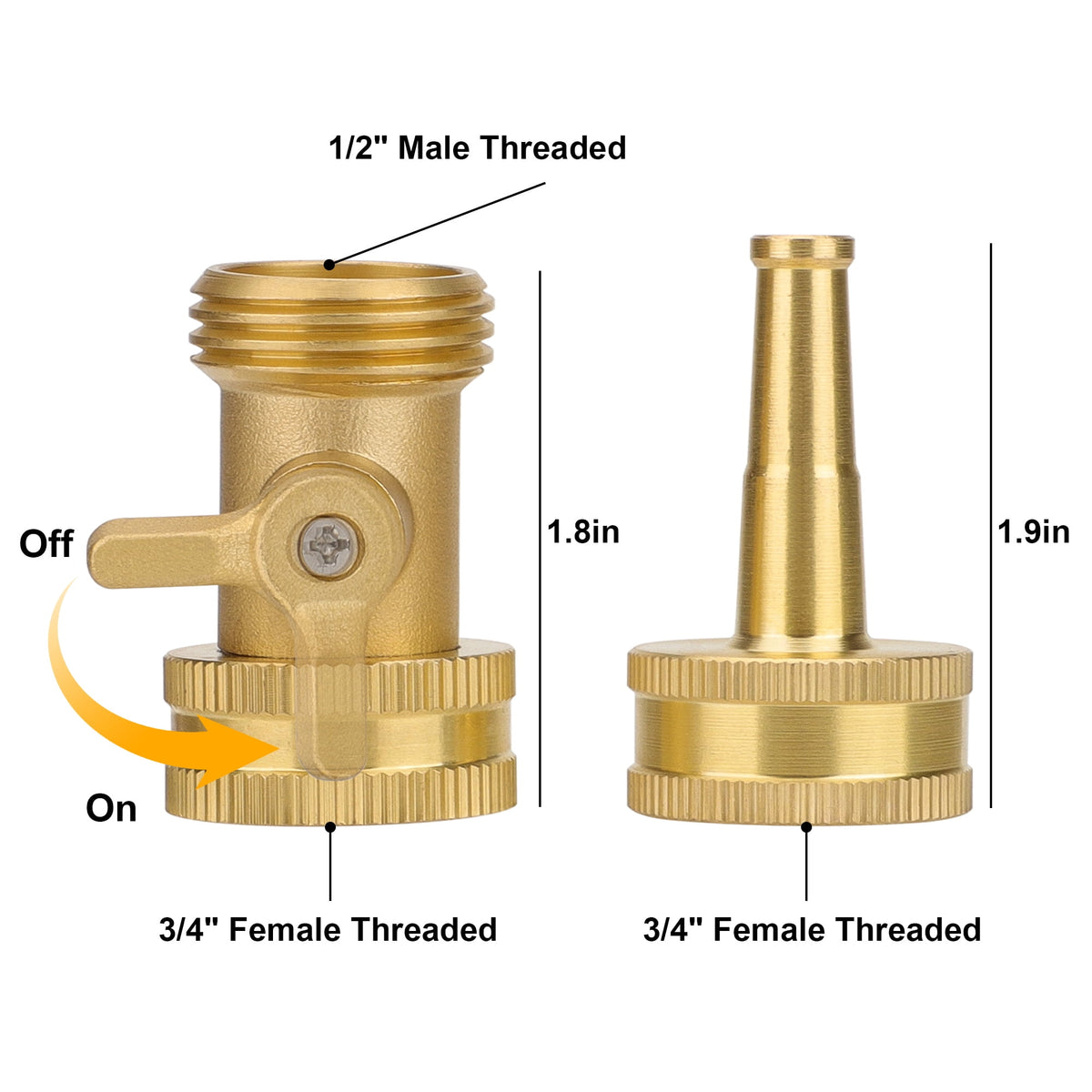 Solid Brass Hose Nozzle with Shut-Off Valve and 3/4 Inch Threaded Swivel - Image 5