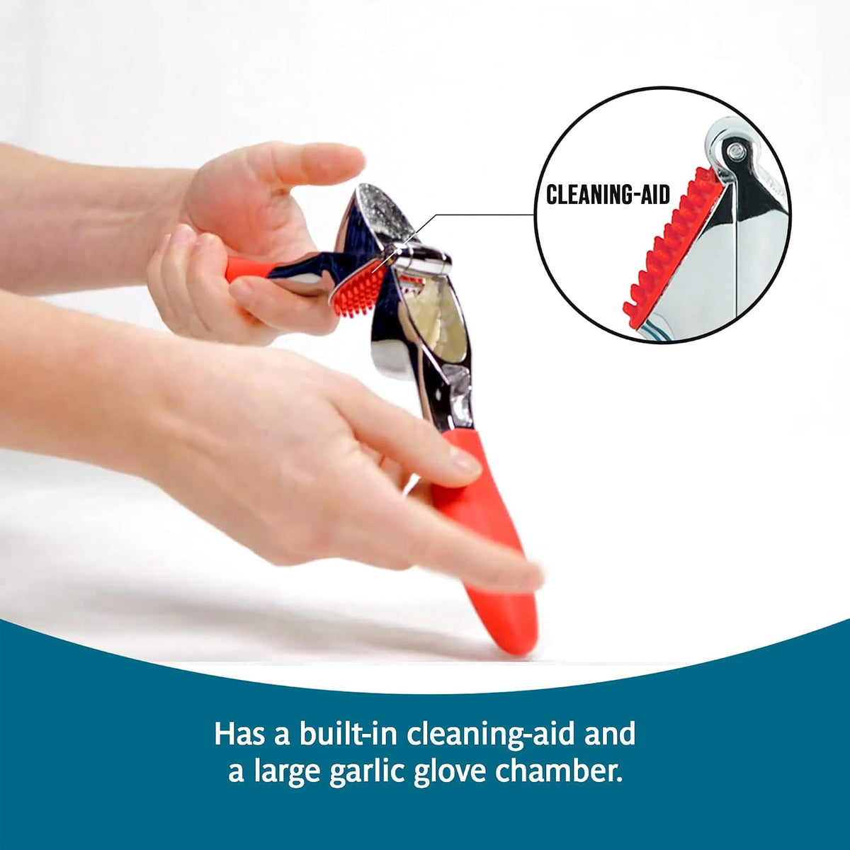 Garlic Press with Large Chamber and Built-In Cleaning Comb, Dishwasher Safe - Image 3