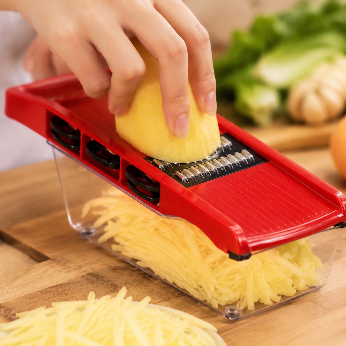 Mandoline Slicer Set of 11 with Catch Container, Hand Guard and Peeler - Image 4
