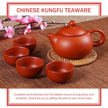 Clay Teapot and Cup Set, Small Kung Fu Travel Tea Kettle for Brewing - Image 3