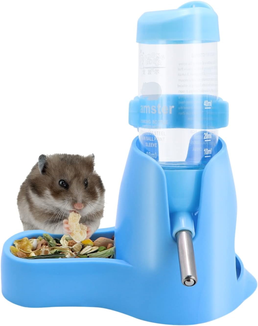 Hamster Water Bottle with Base, 80ML Three-in-One Dispenser, Bowl and Hideout - Image 2