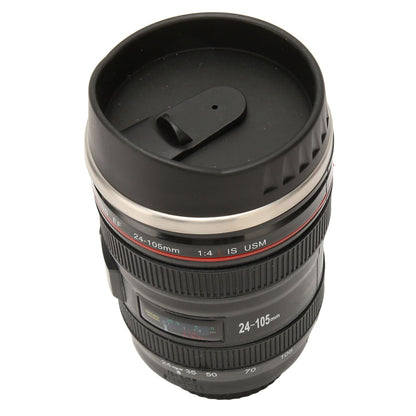 Camera Lens Travel Mug, Insulated Stainless Steel Coffee Cup with Lid