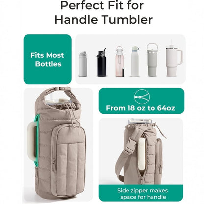Quilted Tumbler Carrier Bag with Shoulder Strap, Fits 40oz Cups with Handles - Image 2