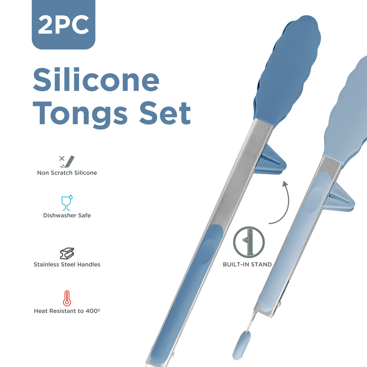 Stainless Steel Kitchen Tongs, 7 and 9 Inch Pair with Silicone Grips and Raised Tips - Image 5
