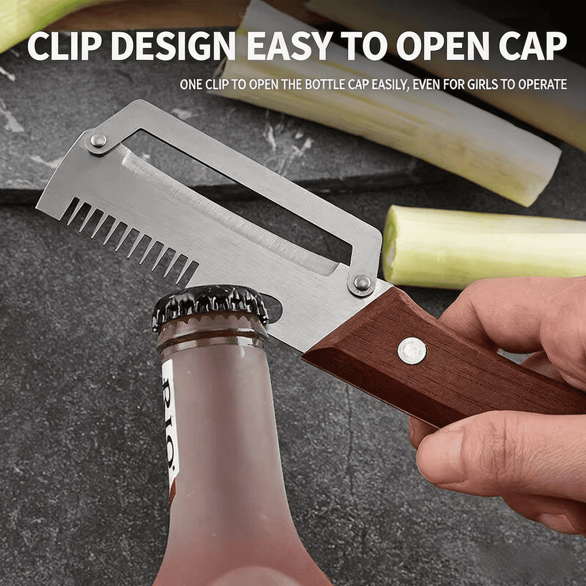 Vegetable Peeler with Wooden Handle and Built-In Bottle Opener - Image 5