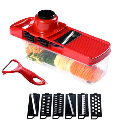 Mandoline Slicer Set of 11 with Catch Container, Hand Guard and Peeler