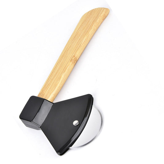 Axe-Shaped Pizza Wheel with Bamboo Handle, 8.3 Inch Stainless Steel Cutter