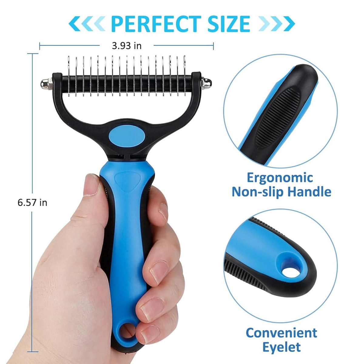 Deshedding Comb for Dogs and Cats, Dual 9 and 17 Tooth Undercoat Rake - Image 3