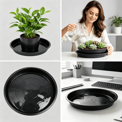 Round Plant Saucers in Black Plastic, 24 x 20.7 x 2.5 cm Drip Trays for Pots - Image 6