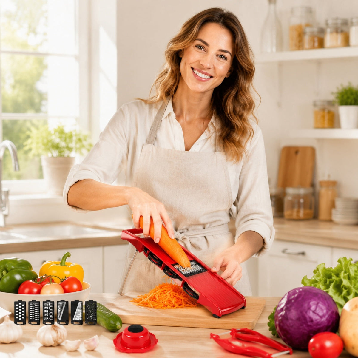Mandoline Slicer Set of 11 with Catch Container, Hand Guard and Peeler - Image 6
