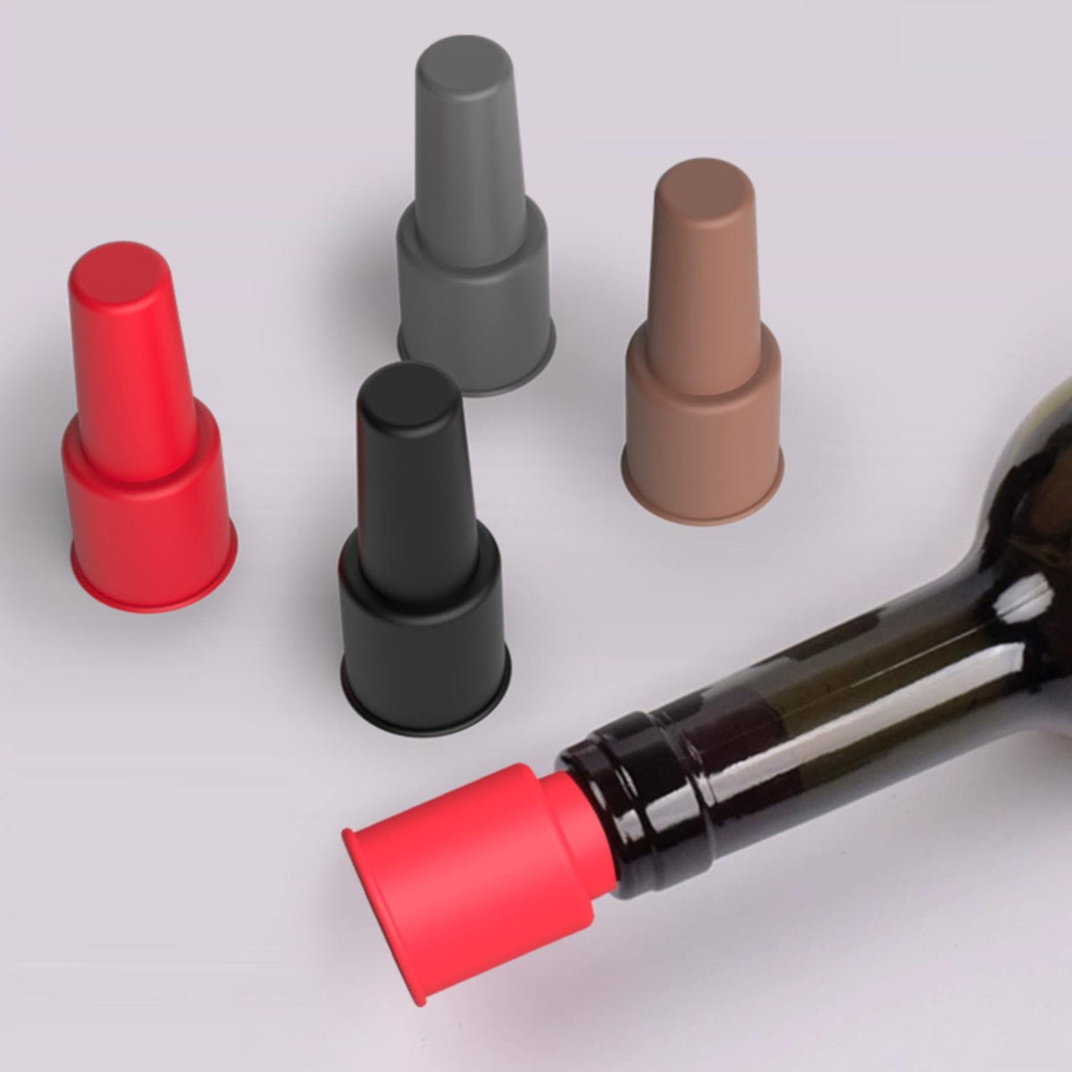 Silicone Wine Bottle Stoppers, 4 Reusable Double-Seal Caps for Wine and Sparkling - Image 2