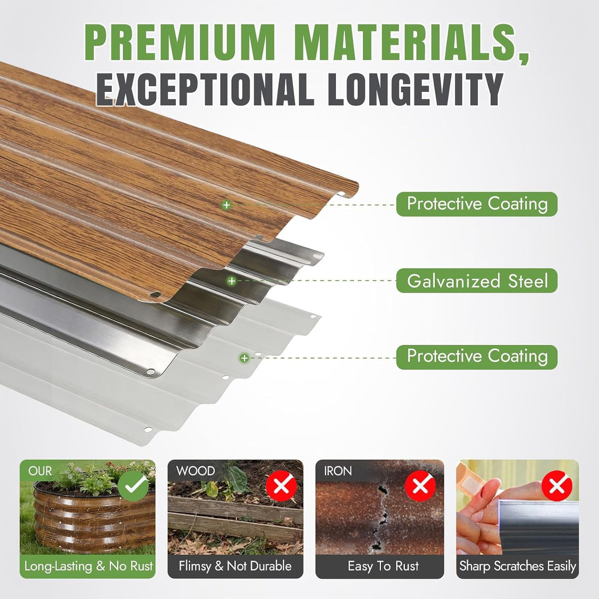 Galvanized Raised Bed Kit, Four 4 x 2 x 1 Foot Metal Planter Boxes in Brown - Image 5
