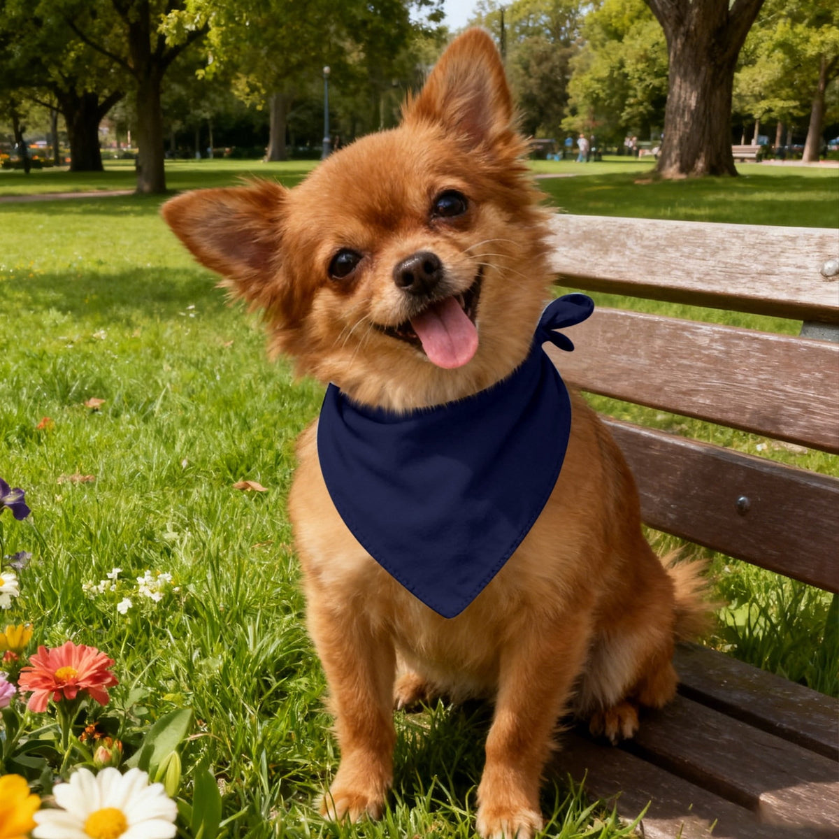 Cotton Dog Bandana in Navy, Reversible Triangle Pet Scarf at 75 cm - Image 5