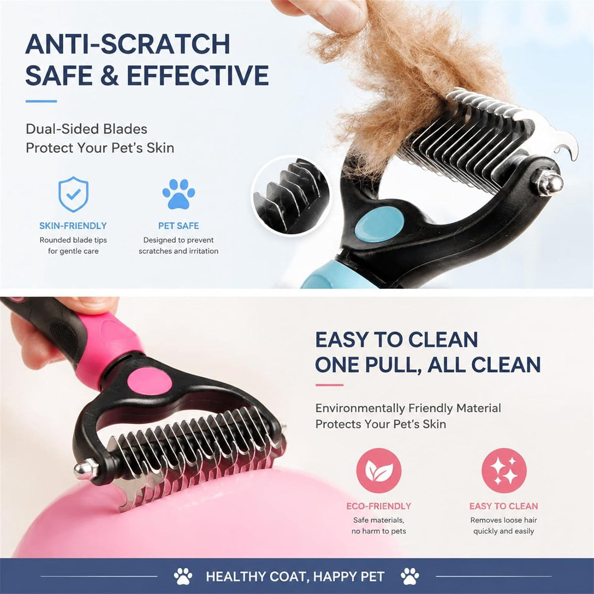 Double-Sided Undercoat Rake for Dogs and Cats, Wide Dematting and Deshedding Comb - Image 5