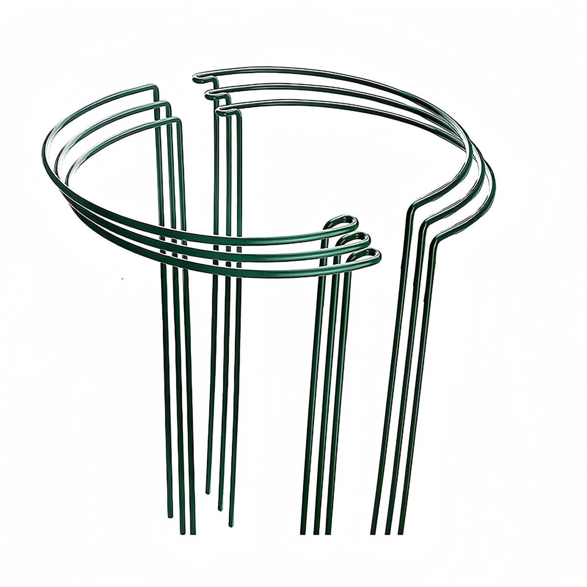 Half-Round Plant Support Stakes, 6 Green Metal Rings at 15.7 Inches Tall