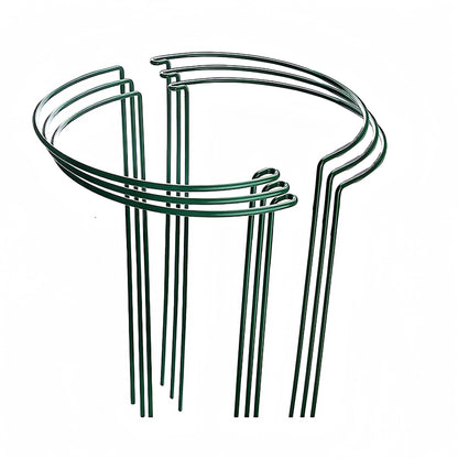 Half-Round Plant Support Stakes, 6 Green Metal Rings at 15.7 Inches Tall