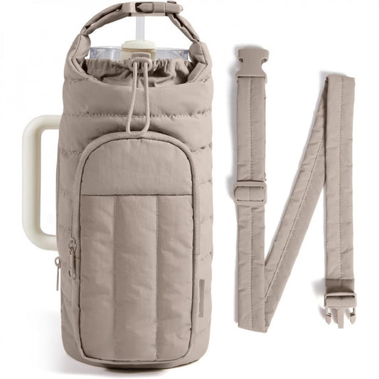 Quilted Tumbler Carrier Bag with Shoulder Strap, Fits 40oz Cups with Handles